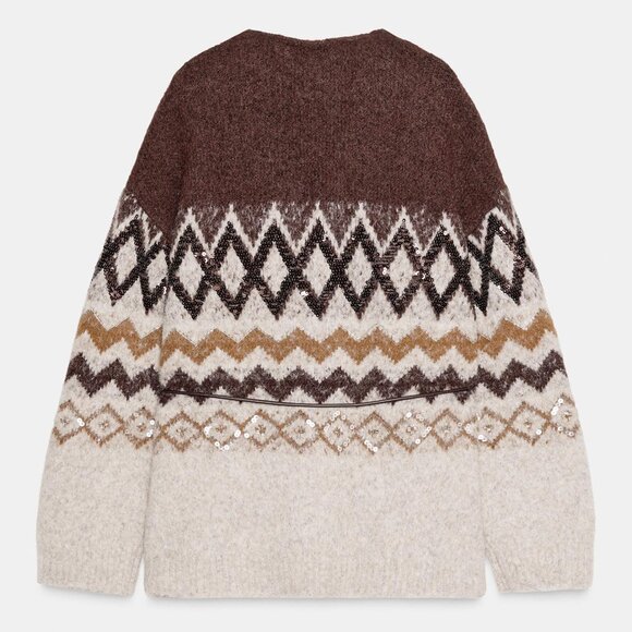 ZARA SEQUINED JACQUARD KNIT CARDIGAN WITH BELT - Picture 12 of 16
